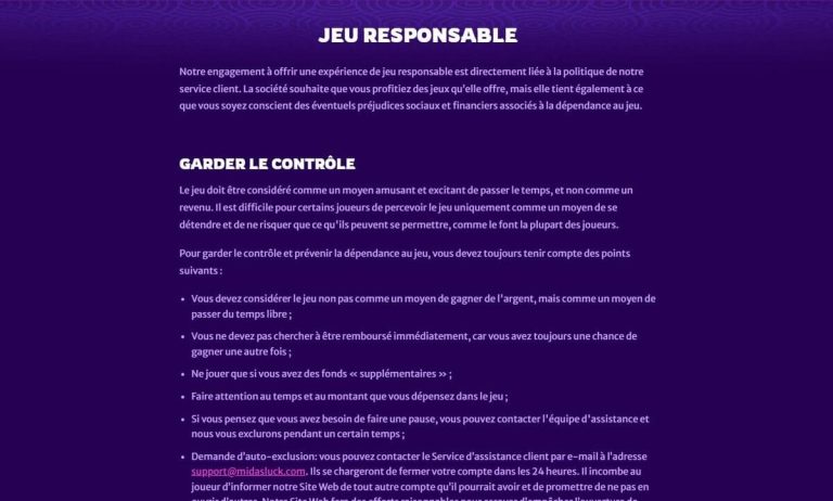 Midasluck Casino jeu responsable